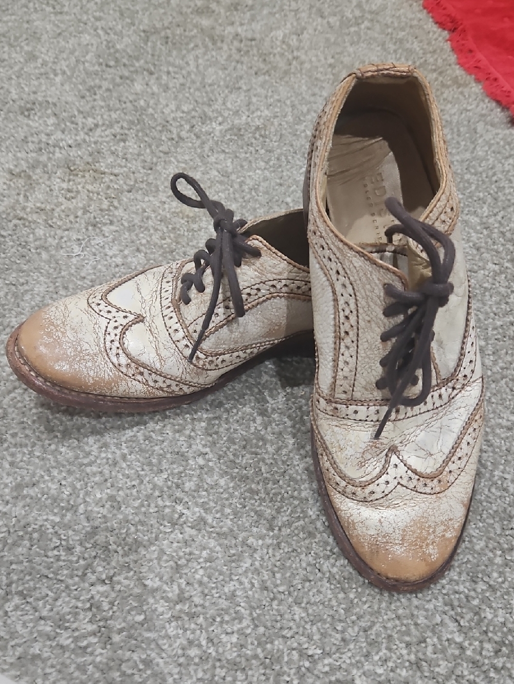 Bed Stu Cobbler Series Lita Oxford Wingtip Beige White Leather Shoes W Size 7